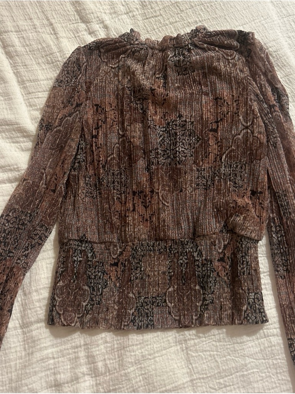 Joie Metallic Brown Pleated Long-Sleeve Top - Picture 3 of 4